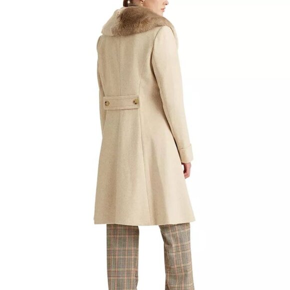 Lauren Ralph Lauren Womens Faux Fur Collar Coat in Cream Beige Size 14 NWT - Picture 2 of 13